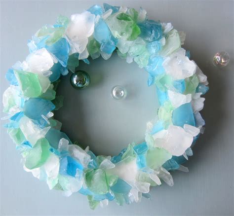 Beach Decor Sea Glass Wall Art Wreath By Beachgrasscottage