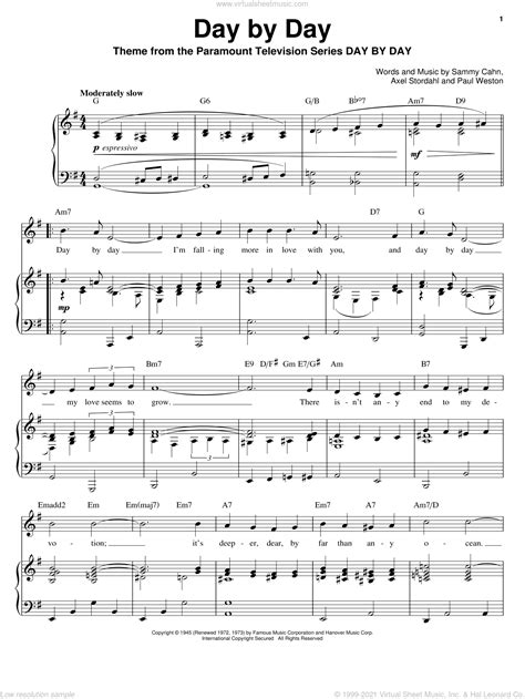Frank Sinatra Day By Day Sheet Music For Voice Piano Or Guitar