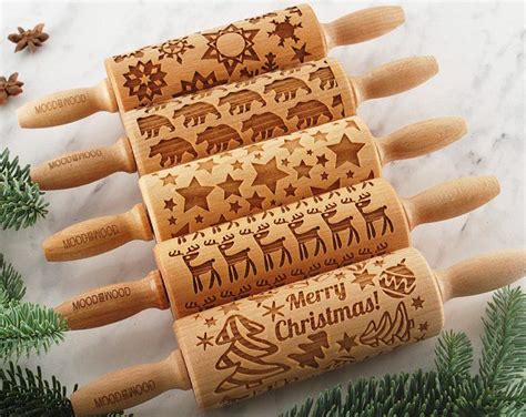 Merry Christmas Set Of 5 Mini Embossed Engraved Rolling Pin Etsy