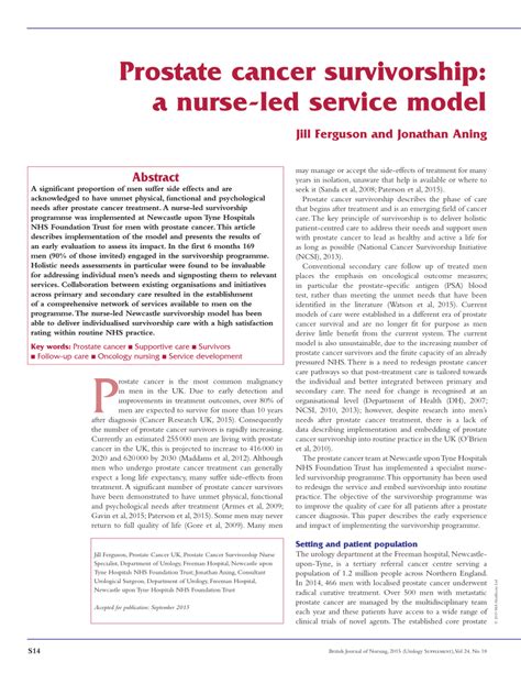 Pdf Prostate Cancer Survivorship A Nurse Led Service Model