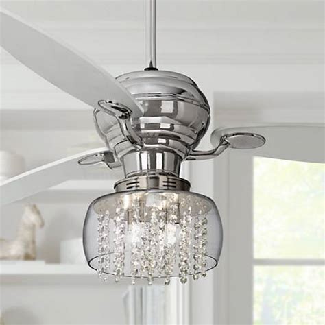 The vengeance modern ceiling fan presents a the fan's motor and blades spot a sleek chrome and silver finishing, which compliments contemporary interior decor. 60" Spyder Chrome Ceiling Fan with Chrome Crystal Light ...