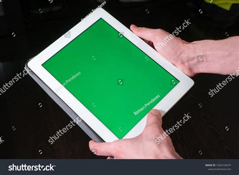 Mens Hands Use Tablet Green Screen Stock Photo 1630163674 Shutterstock