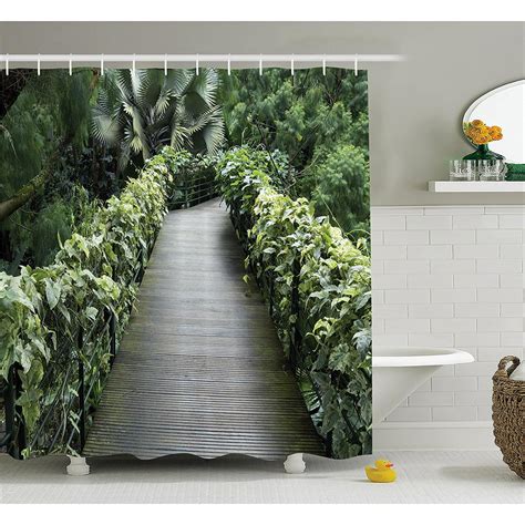 Outdoor Shower Curtain Nature Decor By Scenic Wooden Pathway In