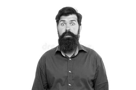 Feeling Good Unshaven Hair Surprised Hipster Isolated On White Bearded Man With Unshaven Face