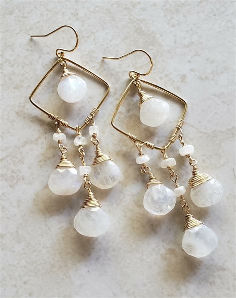 Chandelier Earrings Moonstone Alissa B Custom Gemstone Jewelry
