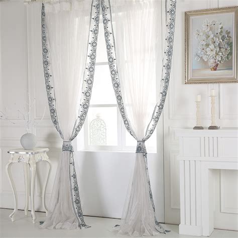French Romantic Curtains White Embroidered Lace Bedroom Floating Window Balcony Sheer Curtains