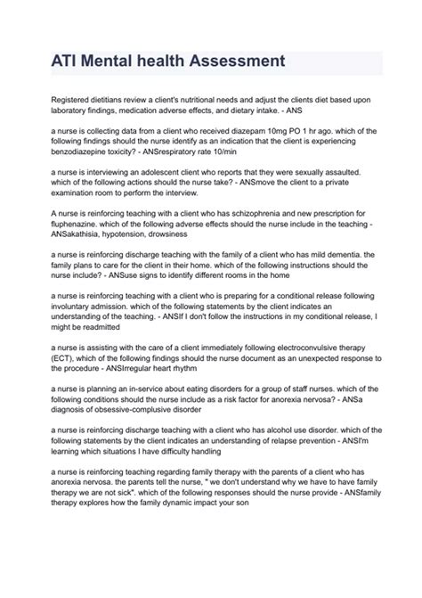 ATI Mental health Assessment 2023/2024 ( already graded A+ ) - Capstone