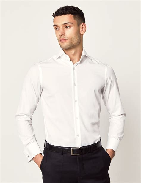 Cotton Twill Mens Relexed Slim Fit Shirt In White Hawes And Curtis Uk