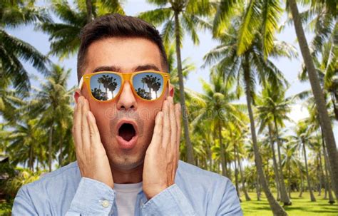 Surprised Man In Sunglasses Over Venice Beach Stock Photo Image Of