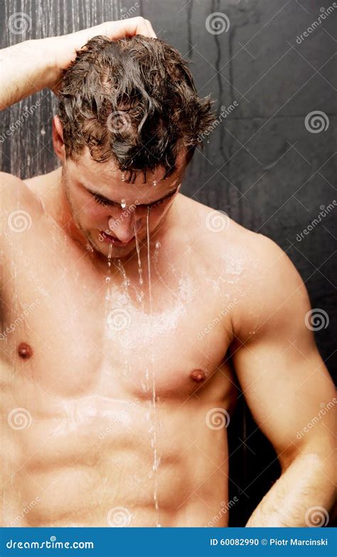 Handsome Man At The Shower Stock Photo Image Of Bathroom Home