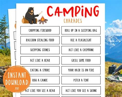 Camping Charades 33 Charade Ideas Printable Campground Party Games