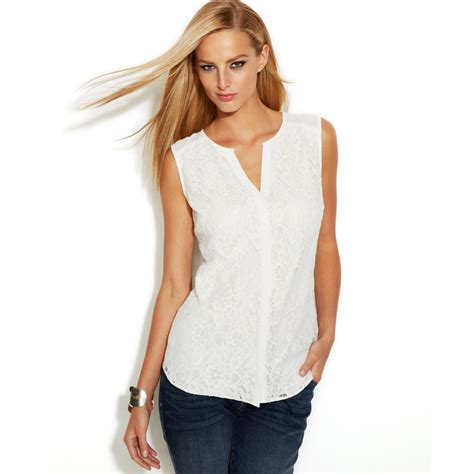 inc international concepts sleeveless lace buttonfront blouse in white lyst