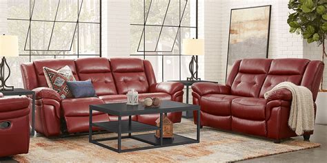 Ventoso Red Leather 3 Pc Living Room With Reclining Sofa Rooms To Go