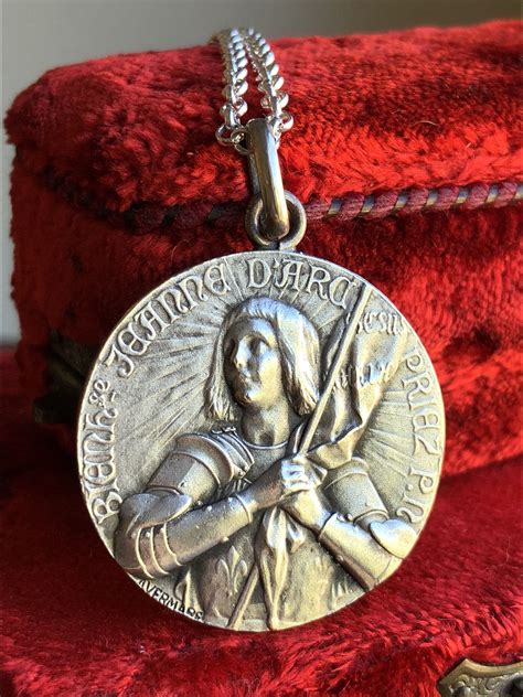 Vintage French Joan Of Arc Medallion Necklace In Sterling Etsy St