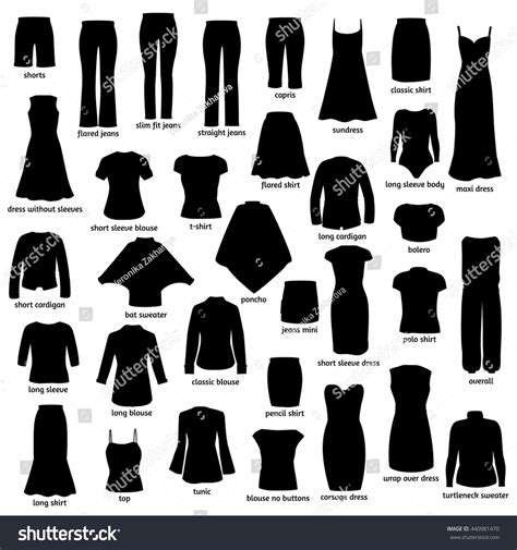 Women Clothes Names Silhouettes Icons Clothing Stock Vector Royalty Free Shutterstock