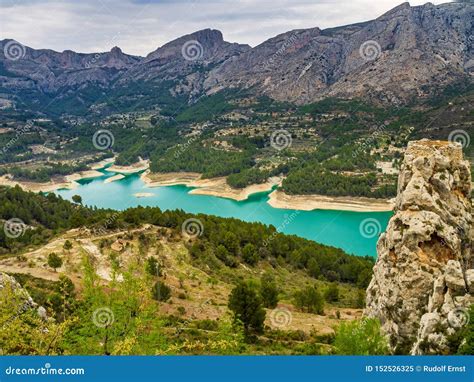 Landscape Around The Reservoir Of Guadelest Valencia In Spain Stock