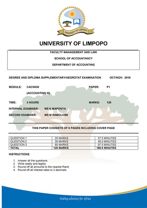 Final 16 October 2018 Questions University Of Limpopo Faculty