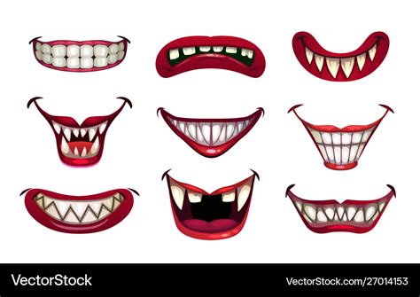 Creepy Clown Mouths Set Scary Smile With Jaws And Vector Image