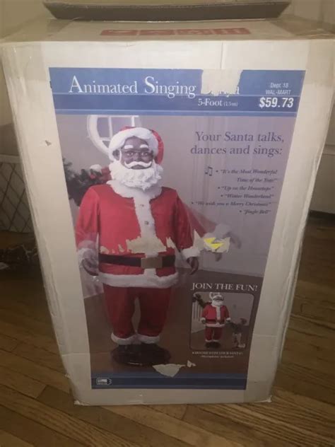 Gemmy 5 Foot Life Size Black Santa Claus Animated Singing Dancing