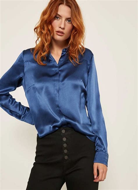 Blue Silk Satin Shirt Mint Velvet Satin Shirt Silk Blouse Outfit