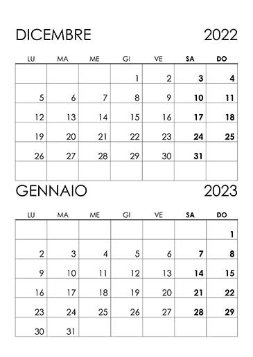 Calendario Dicembre 2022 Gennaio 2023 Calendariosu