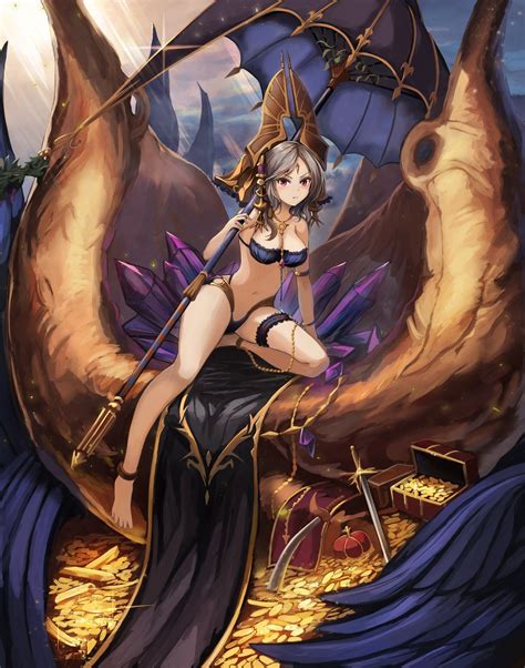 Wallpaper Anime Girls Umbrella Cleavage Feet Bra Sword Dragon Comics Granblue Fantasy