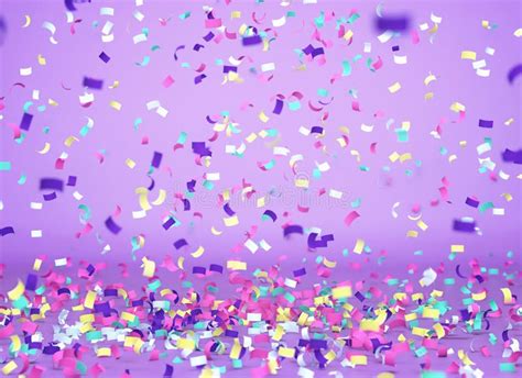 Colorful Confetti Falling On Purple Background Stock Illustration