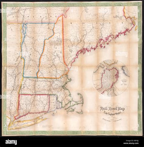 1854 Telegraph And Rail Road Map Of The New England States Stock Photo