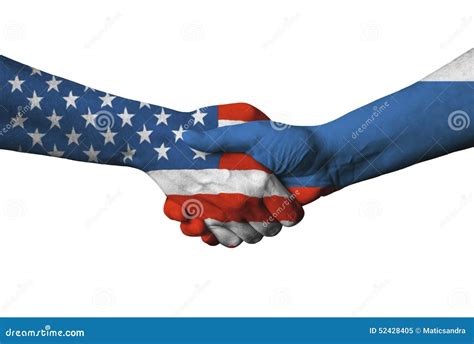 Usa And Russian Flag Across Handshake Stock Image Image Of