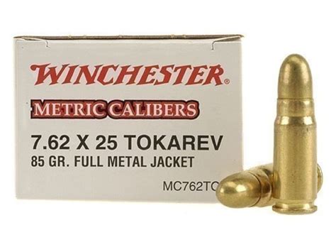 Winchester Usa 762x25mm Tokarev Ammo 85 Grain Full Metal Jacket Case