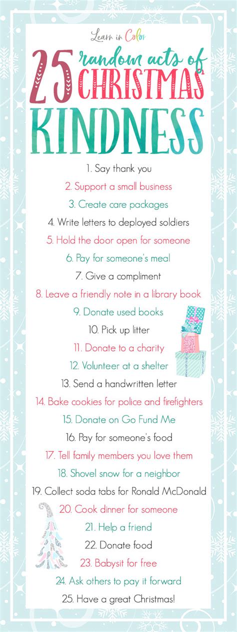 25 Days Of Christmas Acts Of Kindness Free Printable
