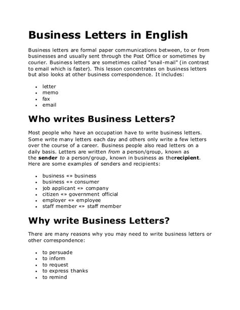 business letters  english