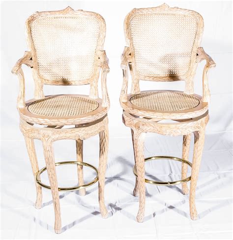 Carved Wood Bar Stools With Wicker Seats Ebth