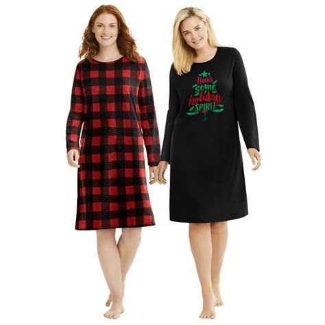 Dreams And Co Womens Plus Size 2 Pack Long Sleeve Sleepshirt Nightgown