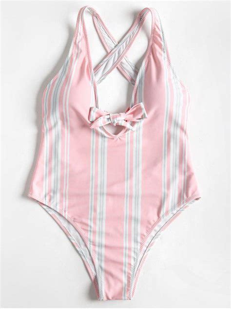 42 Off 2018 High Cut Bowtied Striped One Piece Swimsuit In Light