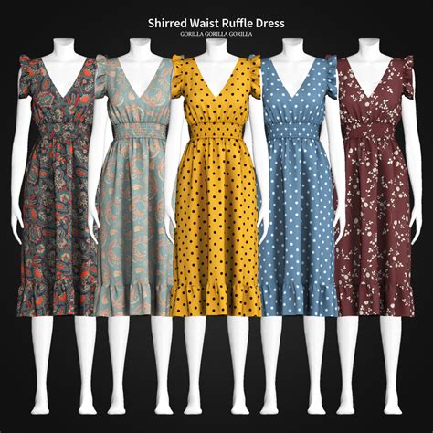 Женское платье Shirred Waist Ruffle загрузить для Симс 4