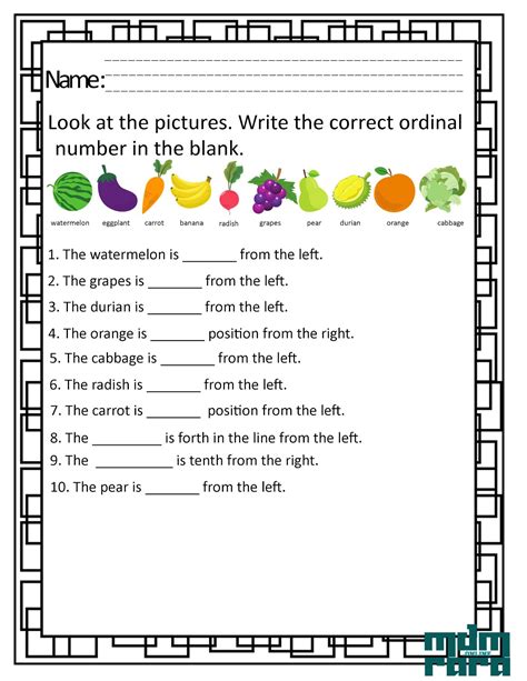 Ordinal Numbers 2nd Grade Worksheets