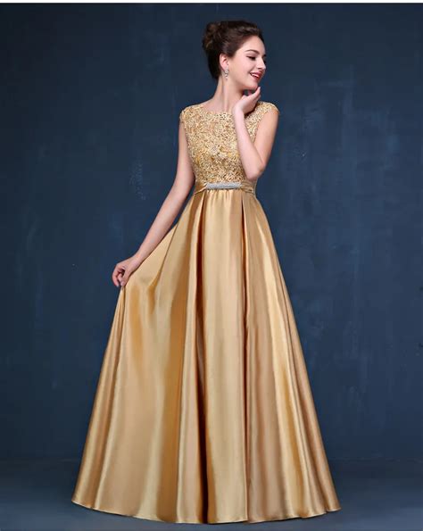 Sequin Long Gold Evening Dresses 2016 New Arrival Women Elegant Golden