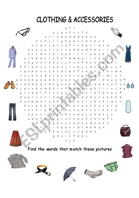 Clothing Word Search Esl Worksheet By Mysouldances