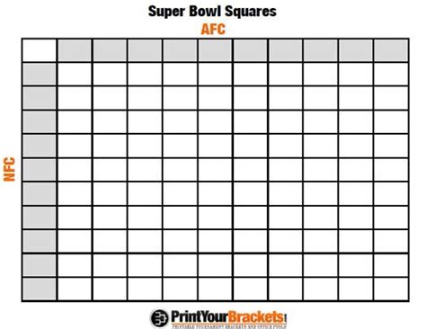 Printable Super Bowl Squares 100 Grid Office Pool Nfl Superbowl
