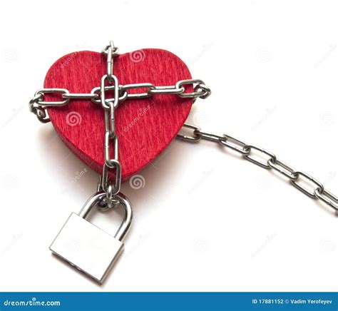 Red Heart Locked With Chain Stock Photo Image Of Special Holiday