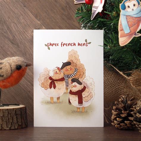 Three French Hens Christmas Card Handmade Nottingham