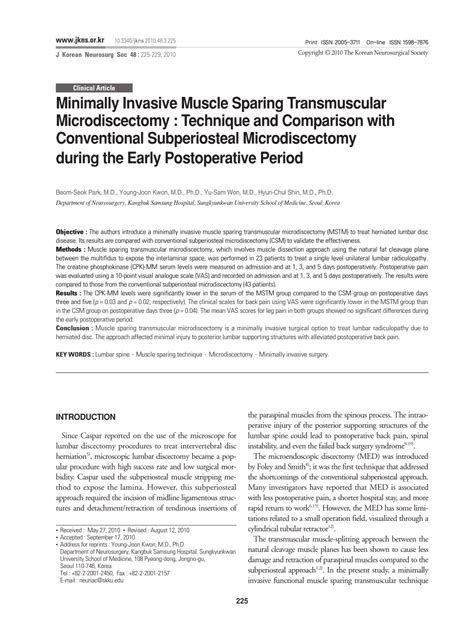 Pdf Minimally Invasive Muscle Sparing Transmuscular Microdiscectomy