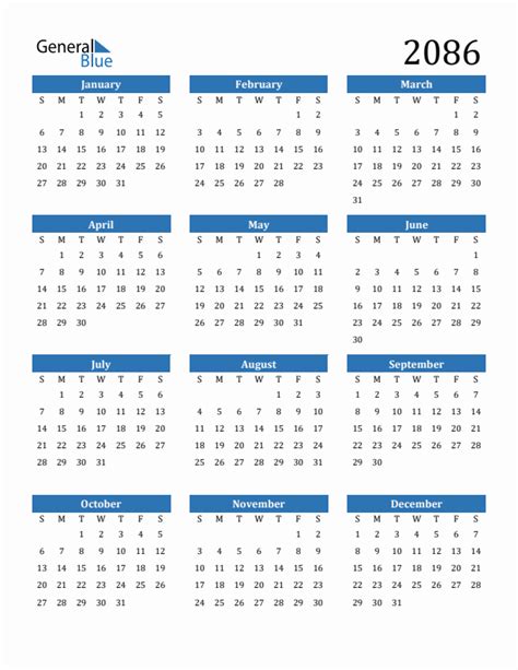 Free 2086 Calendars In Pdf Word Excel