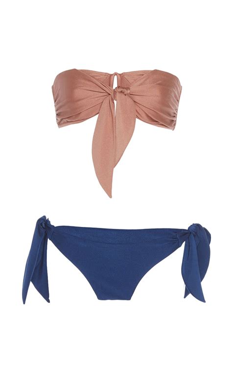 Freja Two Tone Tie Detailed Bandeau Bikini By Zimmermann Moda