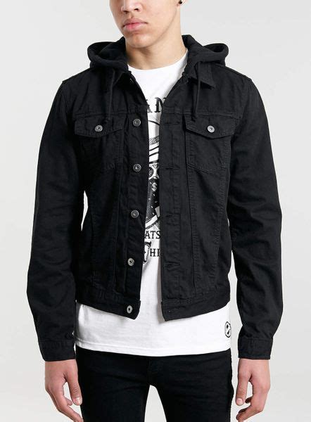 Discover the latest trends all in one place. Topman Black Hooded Denim Jacket in Black for Men | Lyst