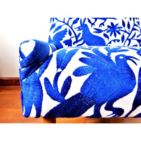 Mid Century Style Bohemian Cobalt Blue Otomi Hand Embroidered Etsy