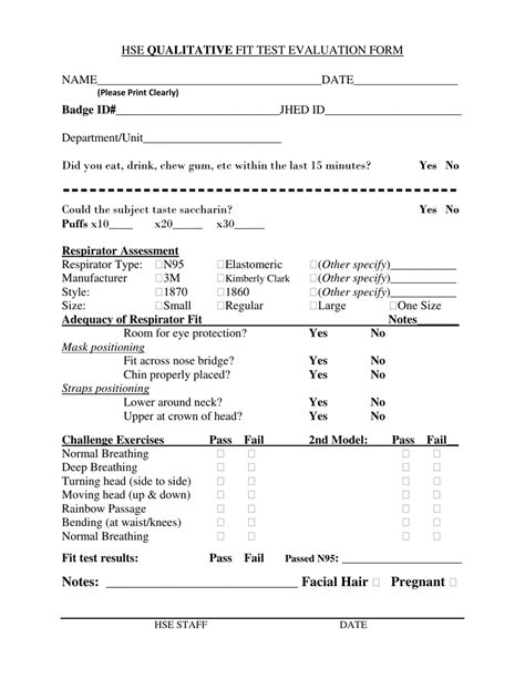 United Kingdom Hse Qualitative Fit Test Evaluation Form Fill Out