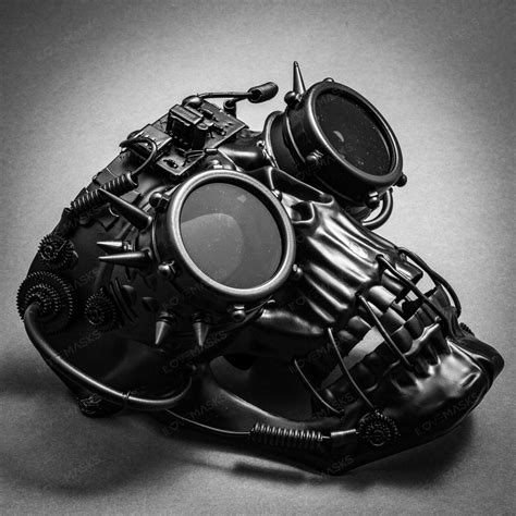 Steampunk Skull Masquerade Full Face Mask With Goggles Black