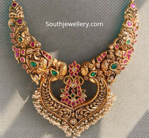 Antique Gold Peacock Necklace Indian Jewellery Designs